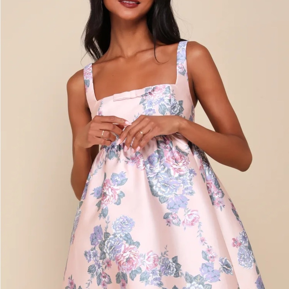 Lulus Unbelievably Lovely Pink Floral Babydoll Empire Waist Mini Dress